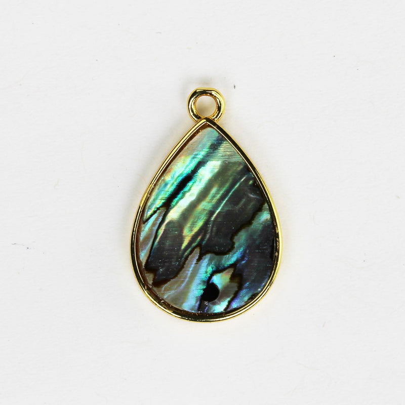 2pcs Natural Abalone Shell Pendant, Gold Plated Teardrop Shape Pendant with Loop, size 15mm*20mm