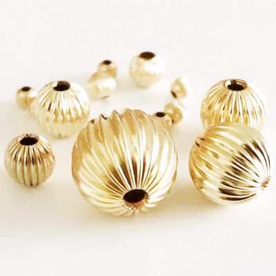 14k Gold Filled Corrugated Straight Round Spacer Beads 2/3/4/5/6/8mm Jewellery Findings Round Ball Beads