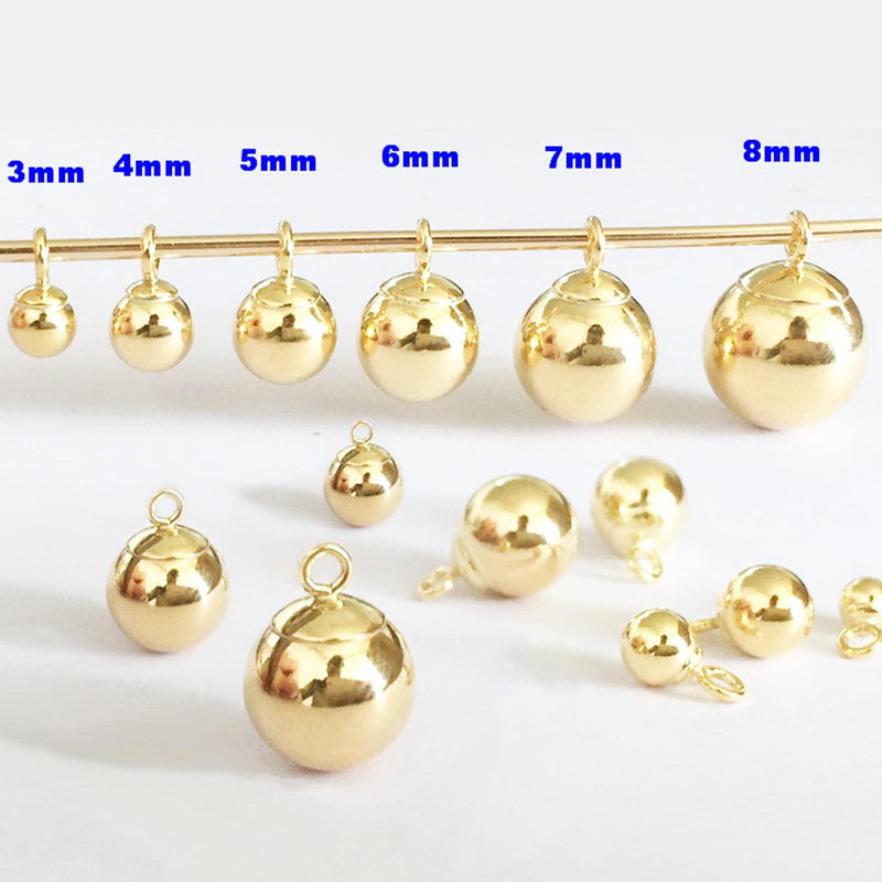 14k gold filled 2pcs jewellery making findings charm beads,3/4mm Ball with ring 0.5*2.4mm,1mm hole