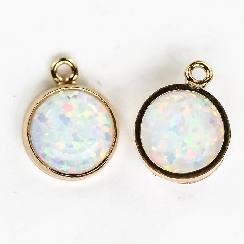 14K Gold Filled Jewellery Making Findings Charm/Pendant Beads, 4/6mm Opalite, with Ring 0.5*2.4mm,1.4mm hole