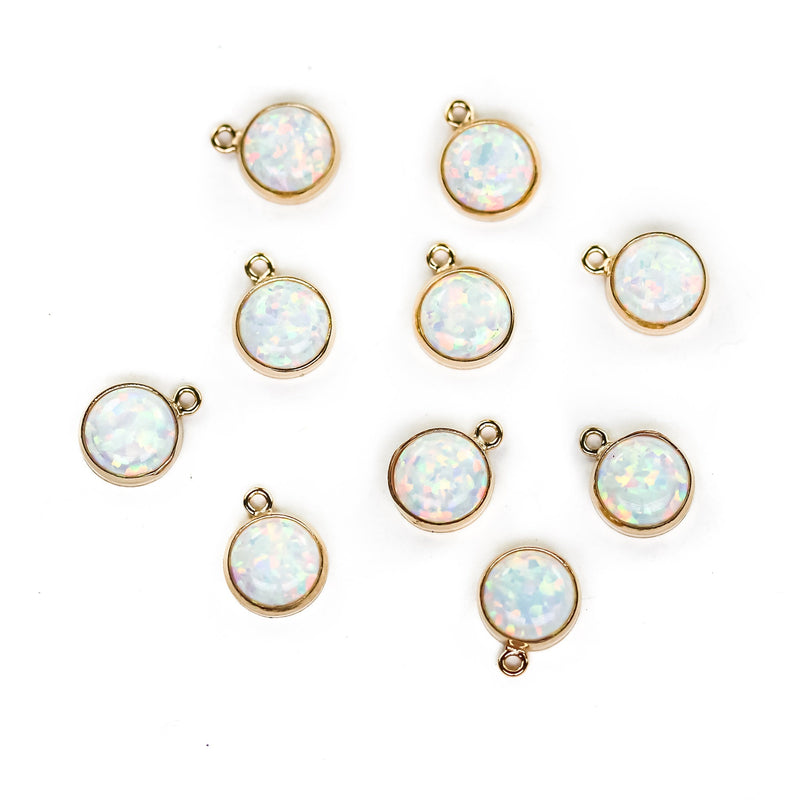 14K Gold Filled Jewellery Making Findings Charm/Pendant Beads, 4/6mm Opalite, with Ring 0.5*2.4mm,1.4mm hole