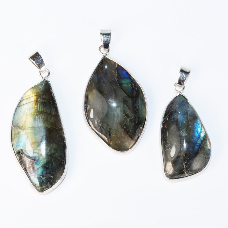 1pc labradorite  25-30*30-40mm gemstone  pendant with silver plated loop bail