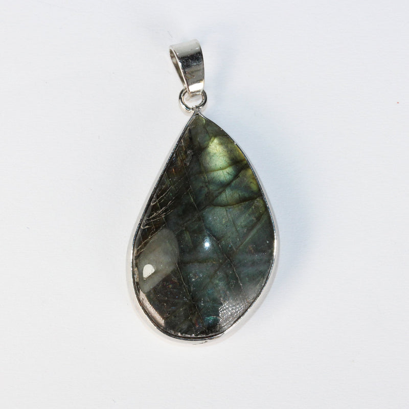 1pc labradorite  25-30*30-40mm gemstone  pendant with silver plated loop bail