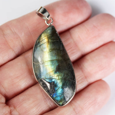 1pc labradorite  25-30*30-40mm gemstone  pendant with silver plated loop bail