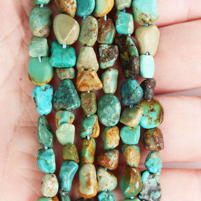 Natural Turquoise, 8mm Nugget Shape gemstone strand, Green Brown & Blue color, 15.5 inch, hole 1mm