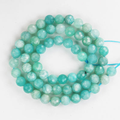 Green Amazonite, 6mm faceted round natural gemstone, one full 16" strand, about 60 beads, hole 0.8mm