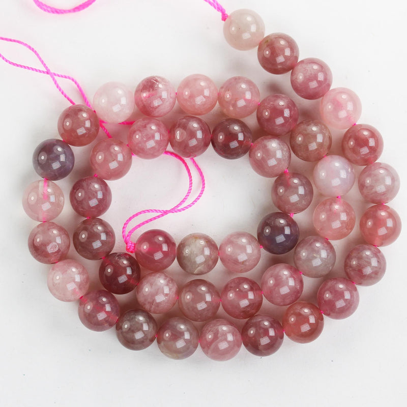 Natural Madagascar Rose Quartz Gemstone, pink and purple color 8mm round strand, 16" strand, about 47 beads, hole 1mm