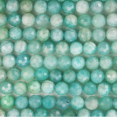 Green Amazonite, 6mm faceted round natural gemstone, one full 16" strand, about 60 beads, hole 0.8mm