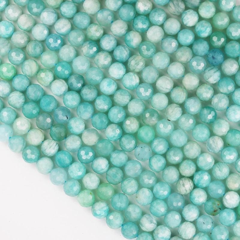 Green Amazonite, 6mm faceted round natural gemstone, one full 16" strand, about 60 beads, hole 0.8mm