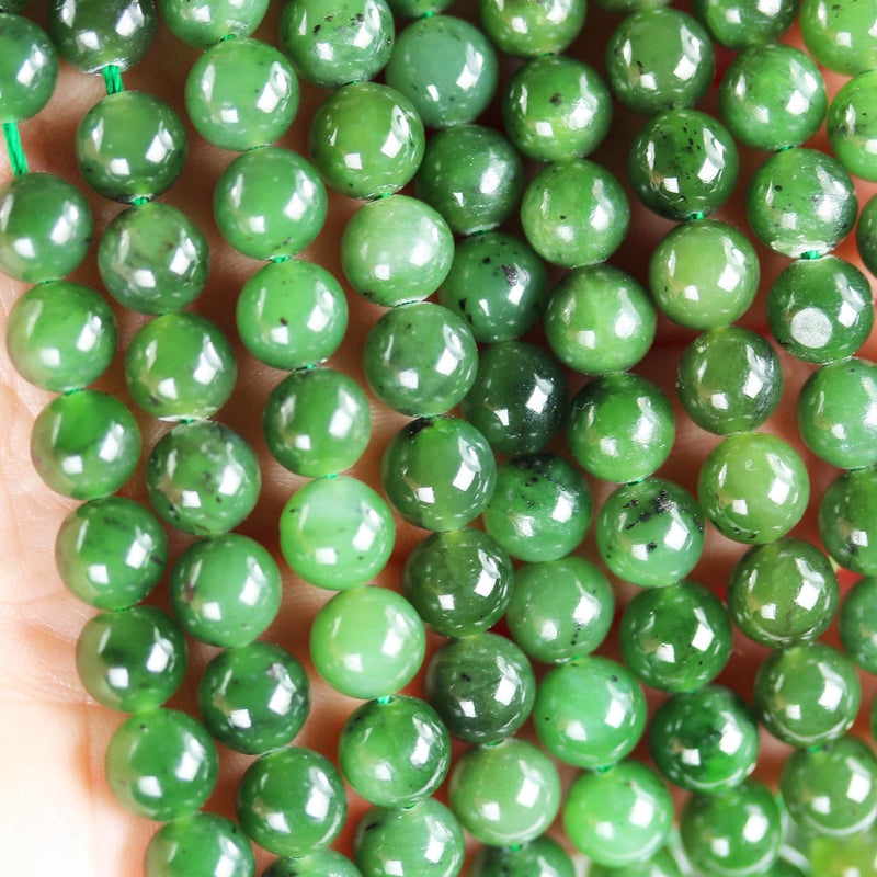 Genuine Natural Green Russian Jade, 7/8/9mm round gemstone, one full strand green beads strand, 1mm hole, 16"