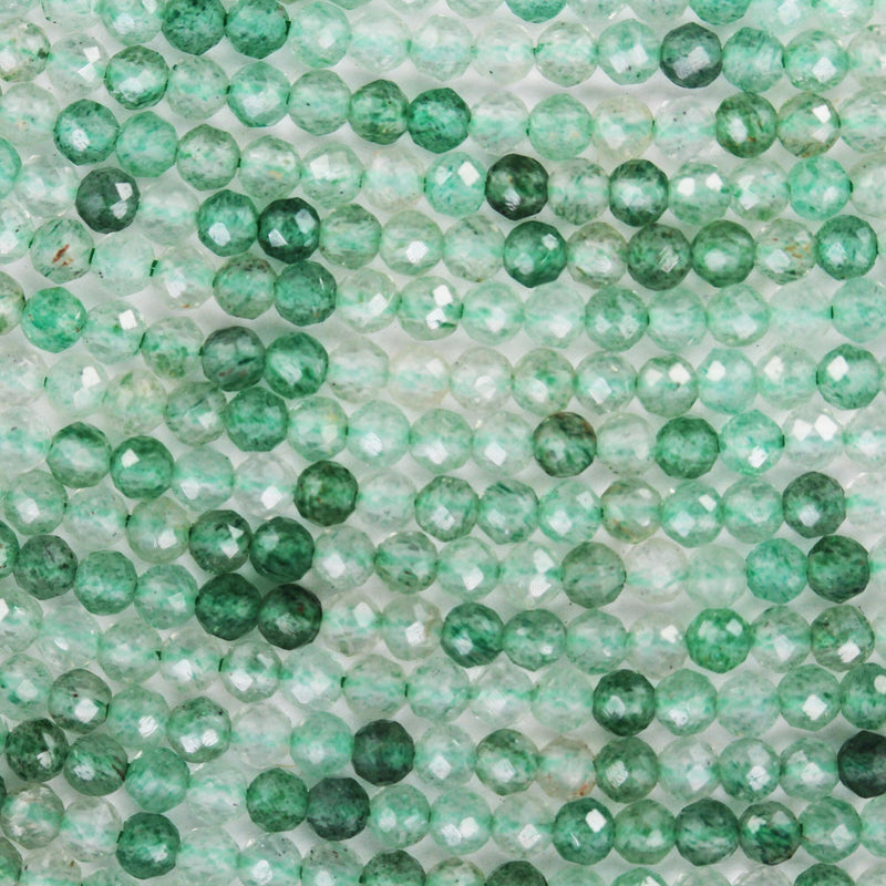 Green Strawberry Quartz, 3mm faceted round gemstone strand, 15.5inch , about 90 beads , 0.8mm hole