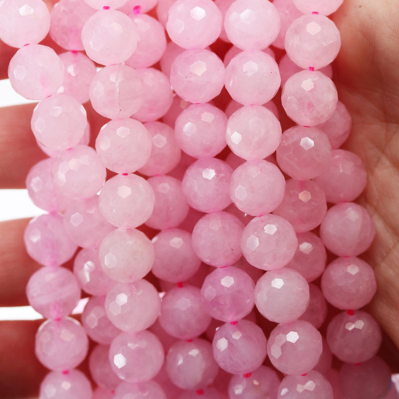 Genuine natural Madagascar rose quartz gemstone purple pink 10mm faceted round strand, 16inch , about 38 beads, hole1mm