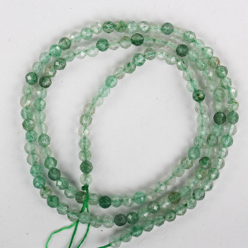 Green Strawberry Quartz, 3mm faceted round gemstone strand, 15.5inch , about 90 beads , 0.8mm hole