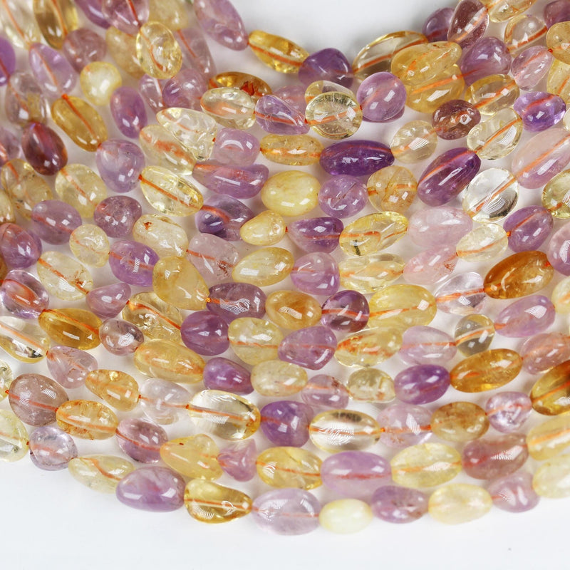 Natural Citrine and Amethyst, 10mm*8mm Natural Nugget Shape Gemstone Beads, 16 inch , 1mm hole