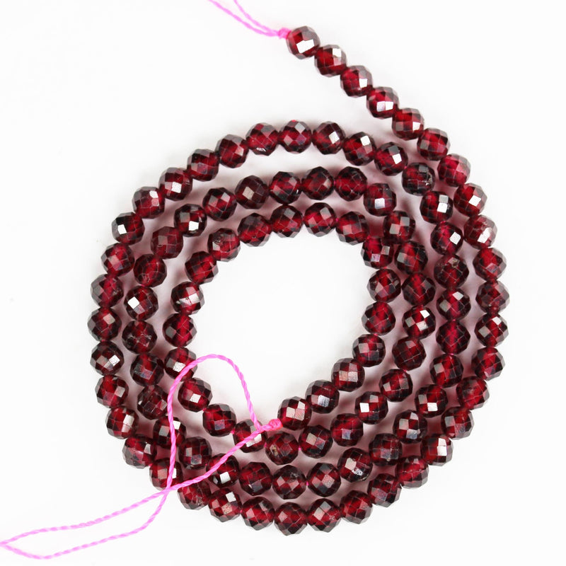 Natural garnet, 4mm faceted round gemstone, one full strand  gemstone, hole 0.6mm, 16"