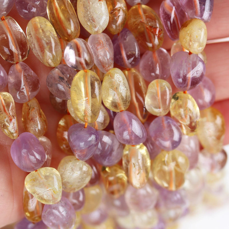 Natural Citrine and Amethyst, 10mm*8mm Natural Nugget Shape Gemstone Beads, 16 inch , 1mm hole