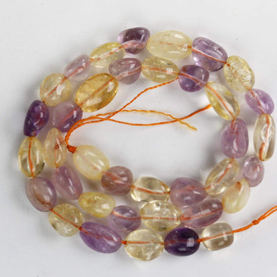 Natural Citrine and Amethyst, 10mm*8mm Natural Nugget Shape Gemstone Beads, 16 inch , 1mm hole