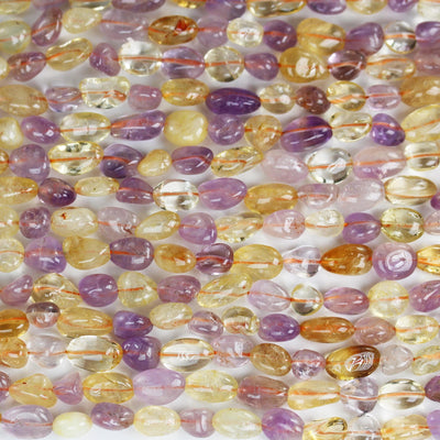 Natural Citrine and Amethyst, 10mm*8mm Natural Nugget Shape Gemstone Beads, 16 inch , 1mm hole