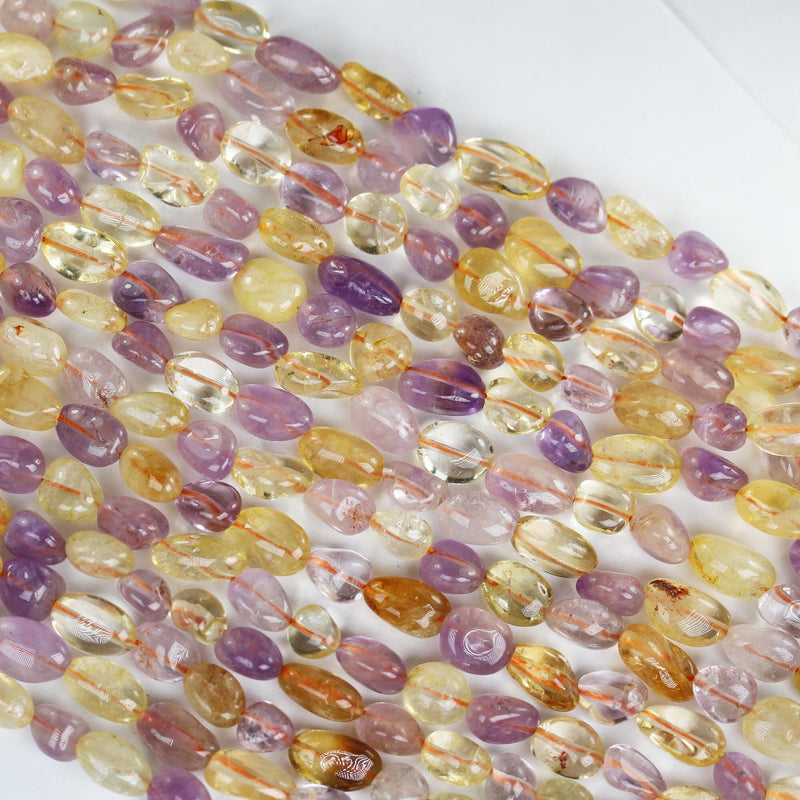 Natural Citrine and Amethyst, 10mm*8mm Natural Nugget Shape Gemstone Beads, 16 inch , 1mm hole