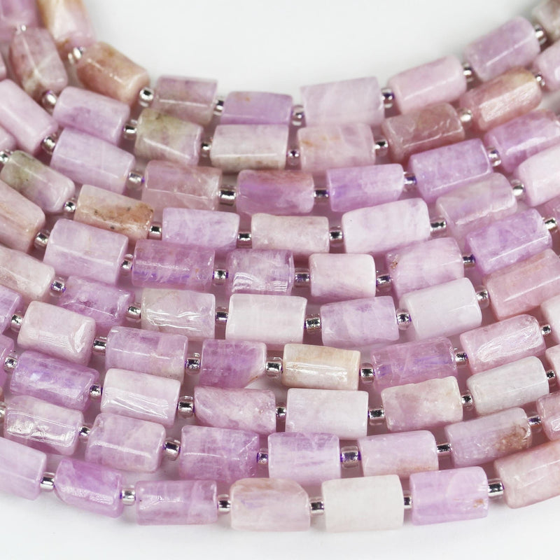 Natural kunzite, 11x7mm faceted tube natural gemstone, one full strand, about 30 beads, 16" , 1mm hole