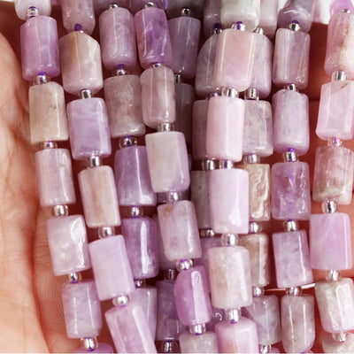 Natural kunzite, 11x7mm faceted tube natural gemstone, one full strand, about 30 beads, 16" , 1mm hole