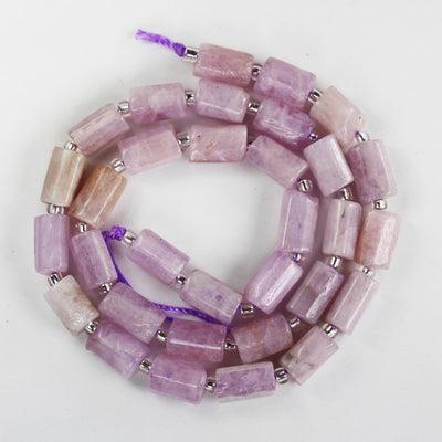 Natural kunzite, 11x7mm faceted tube natural gemstone, one full strand, about 30 beads, 16" , 1mm hole