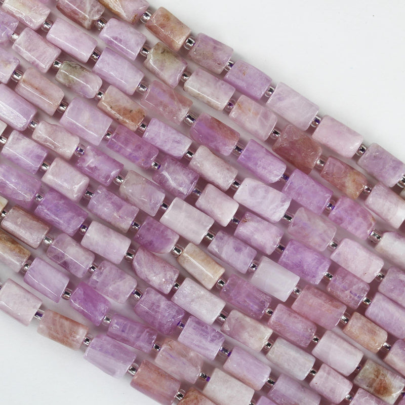 Natural kunzite, 11x7mm faceted tube natural gemstone, one full strand, about 30 beads, 16" , 1mm hole