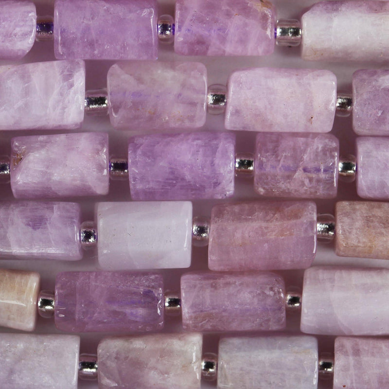 Natural kunzite, 11x7mm faceted tube natural gemstone, one full strand, about 30 beads, 16" , 1mm hole