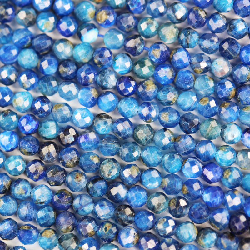 Kyanite, 3mm faceted round natural gemstone beads, 15.5", 0.6mm hole, about 120 beads