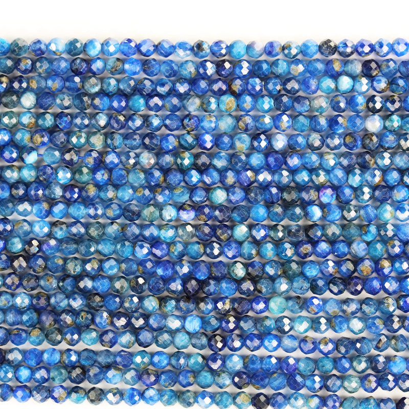 Kyanite, 3mm faceted round natural gemstone beads, 15.5", 0.6mm hole, about 120 beads