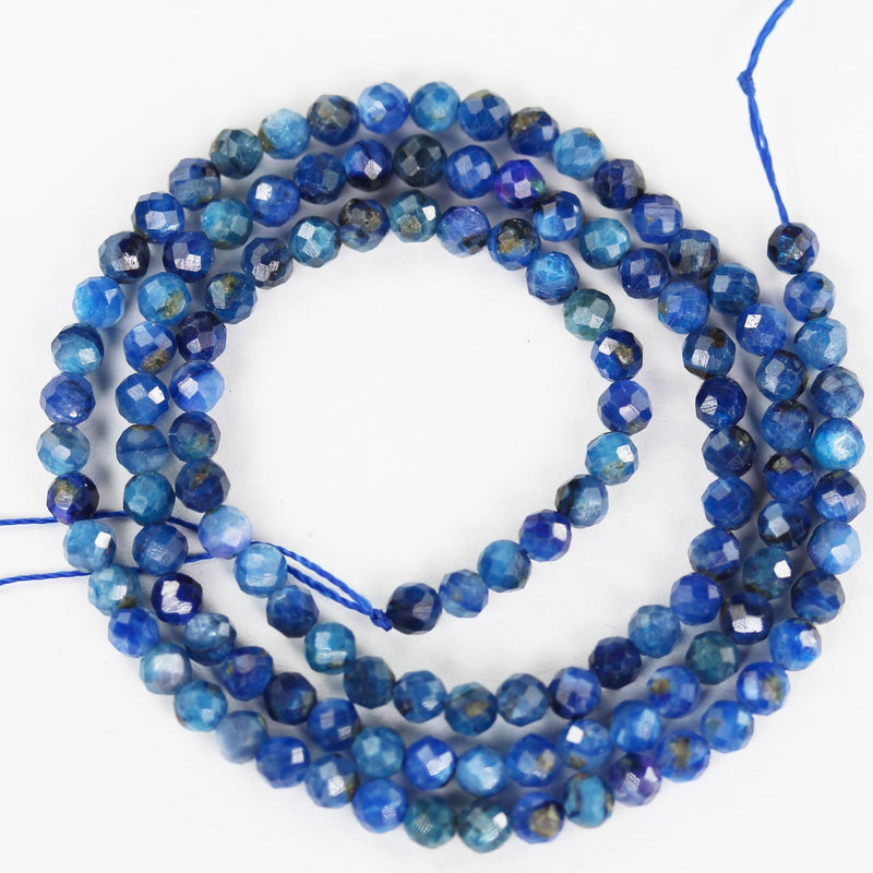 Kyanite, 3mm faceted round natural gemstone beads, 15.5", 0.6mm hole, about 120 beads