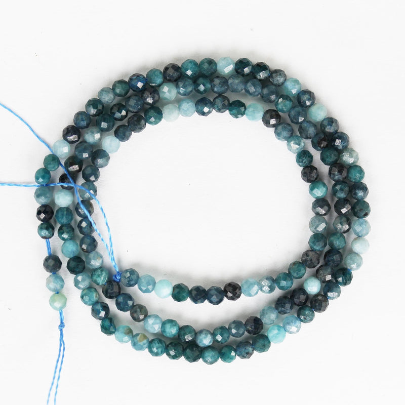 Natural Blue Tourmaline, 3mm faceted round gemstone beads , full strand, 16", 0.6mm hole