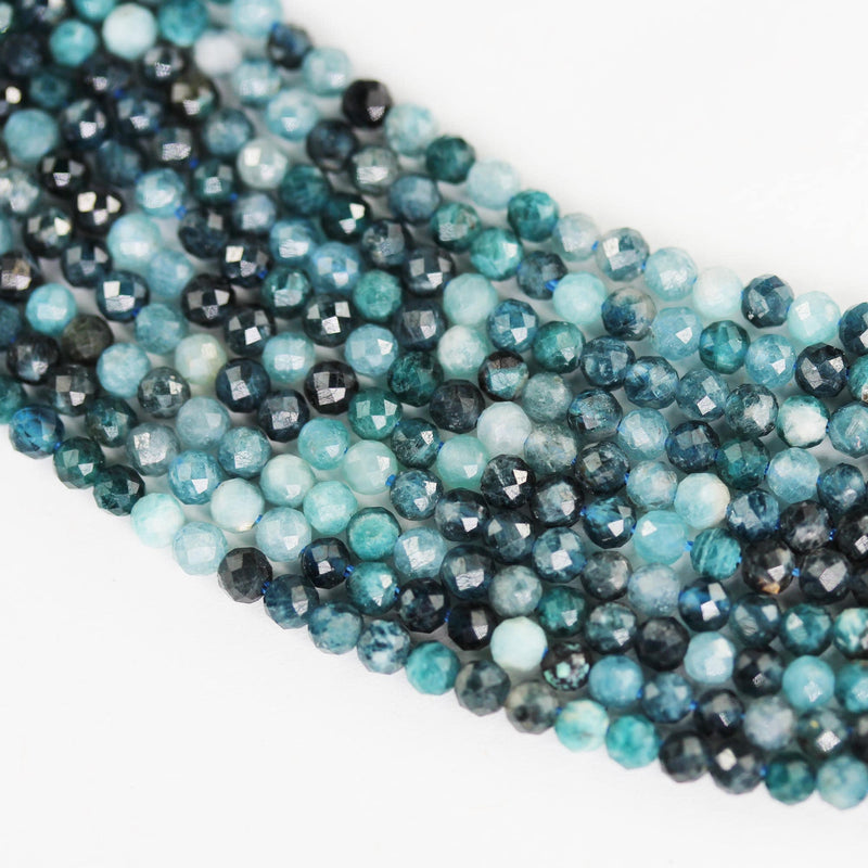 Natural Blue Tourmaline, 3mm faceted round gemstone beads , full strand, 16", 0.6mm hole