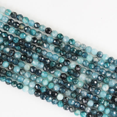 Natural Blue Tourmaline, 3mm faceted round gemstone beads , full strand, 16", 0.6mm hole