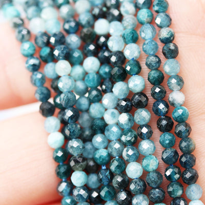 Natural Blue Tourmaline, 3mm faceted round gemstone beads , full strand, 16", 0.6mm hole