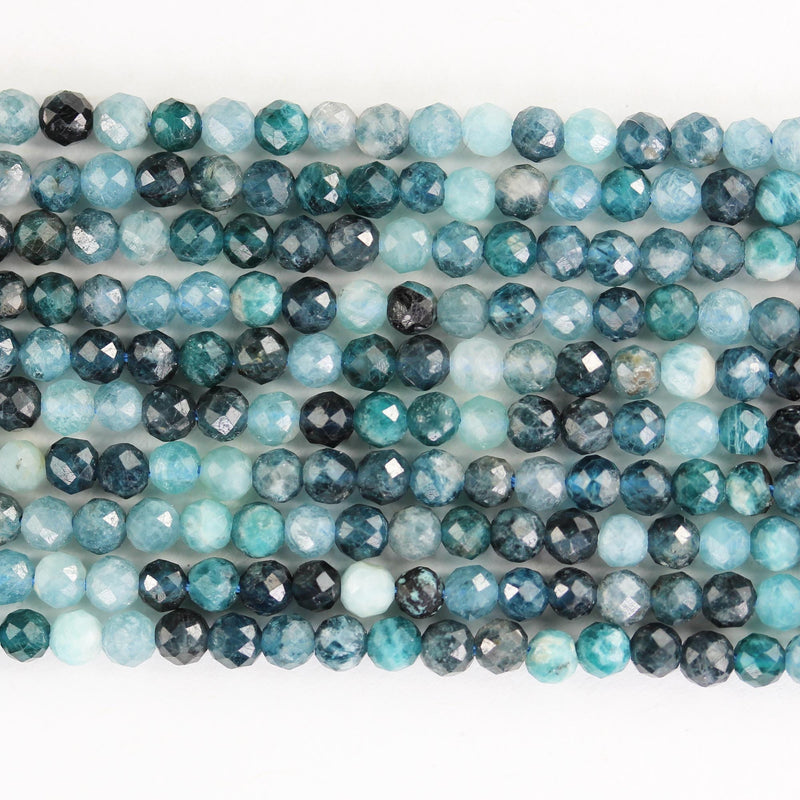 Natural Blue Tourmaline, 3mm faceted round gemstone beads , full strand, 16", 0.6mm hole