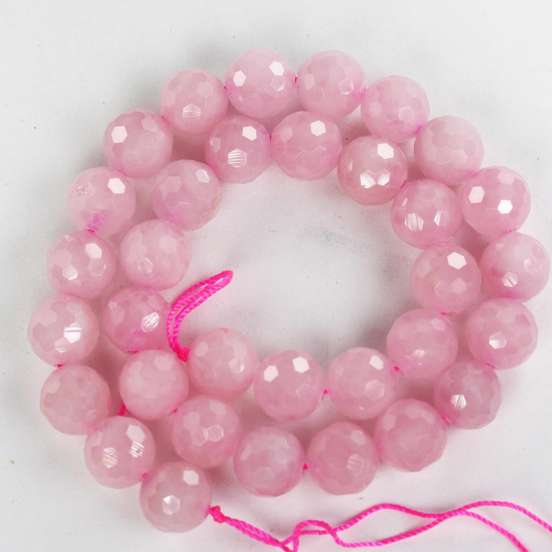 Genuine natural Madagascar rose quartz gemstone purple pink 12mm faceted round strand, 16inch , about 33 beads, hole1mm