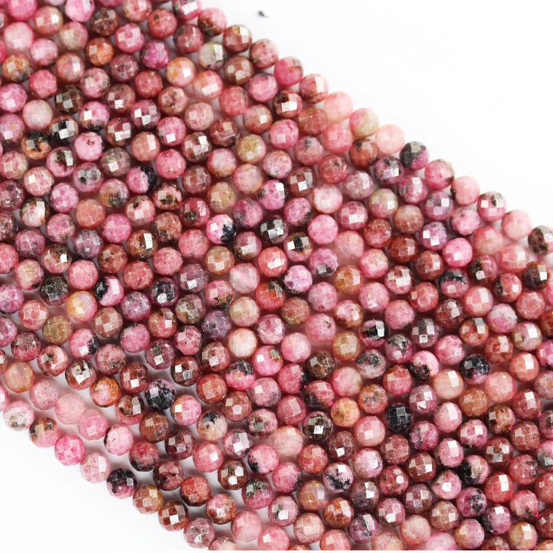 Natural Rhodonite, 6mm Faceted Round Gemstone Strand, One full strand , about 70 beads, 0.8mm hole