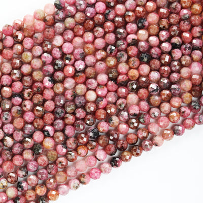 Natural Rhodonite, 6mm Faceted Round Gemstone Strand, One full strand , about 70 beads, 0.8mm hole