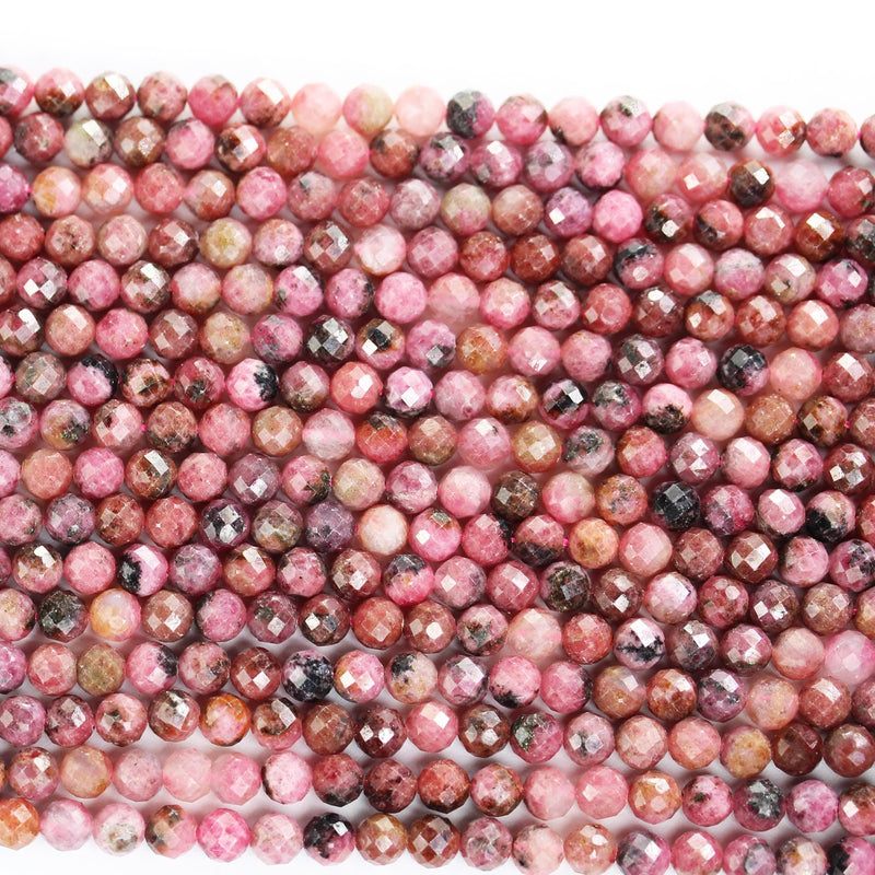 Natural Rhodonite, 6mm Faceted Round Gemstone Strand, One full strand , about 70 beads, 0.8mm hole