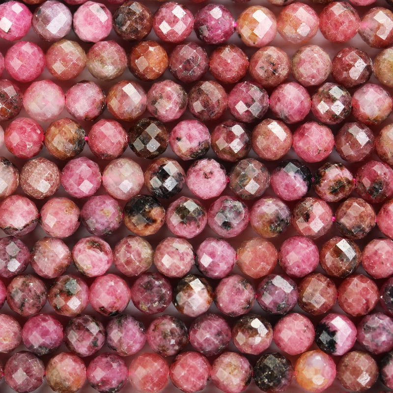 Natural Rhodonite, 6mm Faceted Round Gemstone Strand, One full strand , about 70 beads, 0.8mm hole