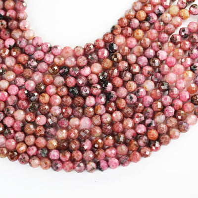 Natural Rhodonite, 6mm Faceted Round Gemstone Strand, One full strand , about 70 beads, 0.8mm hole