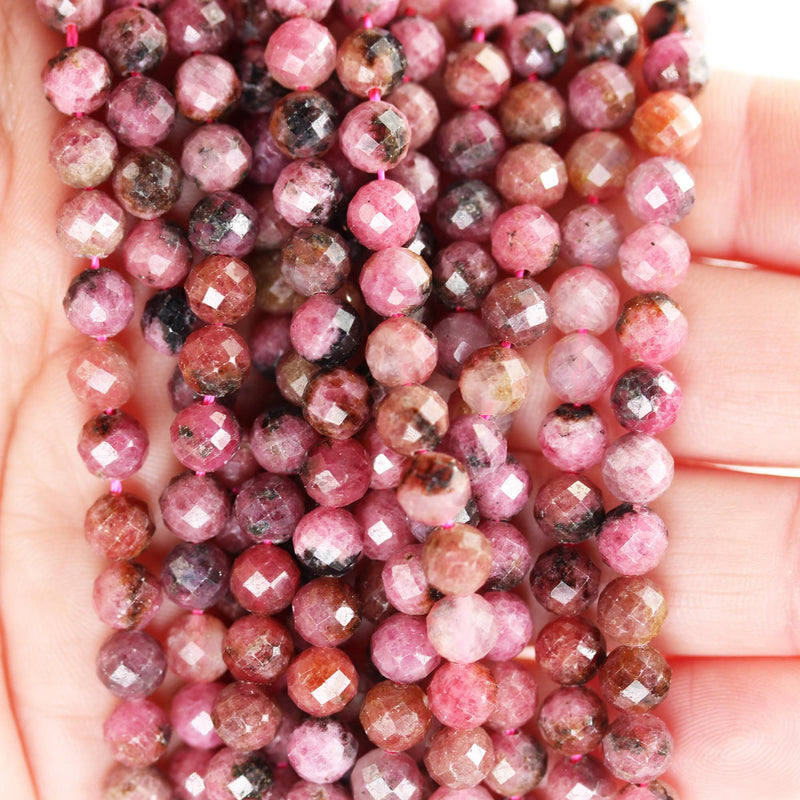 Natural Rhodonite, 6mm Faceted Round Gemstone Strand, One full strand , about 70 beads, 0.8mm hole