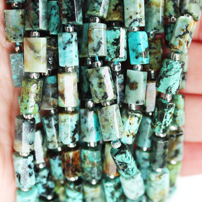 African Turquoise, 11*7mm tube beads, 15.5 inch, gemstone strand, blue & brown color, about 33pcs