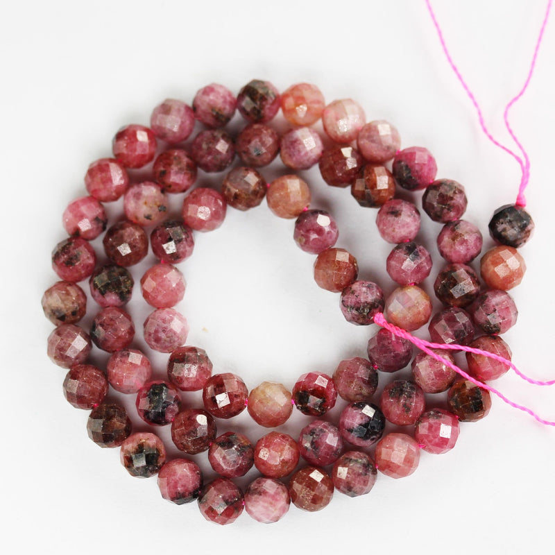 Natural Rhodonite, 6mm Faceted Round Gemstone Strand, One full strand , about 70 beads, 0.8mm hole