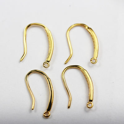 Gold Earrings 4pcs 18Kgold Vermeil on 925s.Silver Jewellery Findings Earwire, 9*19mm Flat Cubic Zirconia Fishhook with1.5mm coil