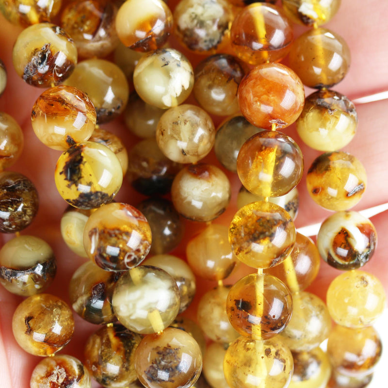 Natural Amber Stones Beads, 9mm Round Jewelry Supplies Beads, Baltic Amber stones, Polished Natural Beads, 16inch ,0.8mm hole,About 45 Beads