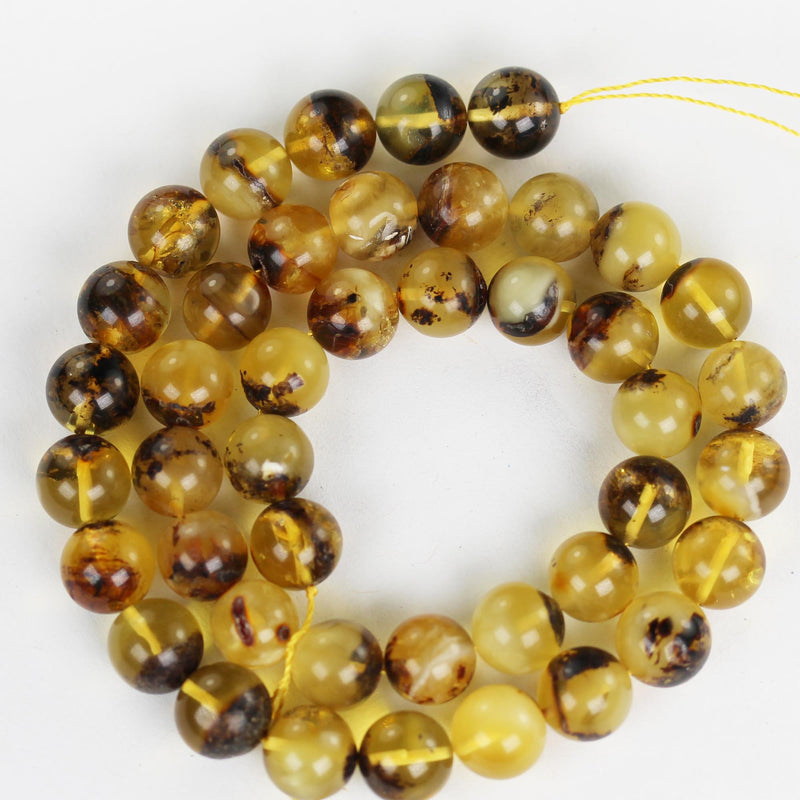 Natural Amber Stones Beads, 9mm Round Jewelry Supplies Beads, Baltic Amber stones, Polished Natural Beads, 16inch ,0.8mm hole,About 45 Beads