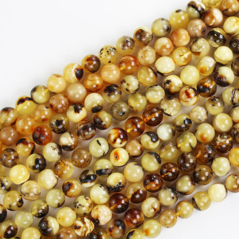 Natural Amber Stones Beads,7mm Round Jewelry Beads, Baltic Amber stones, Polished Natural Beads, 16inch , 0.8mm hole, About 53 Beads