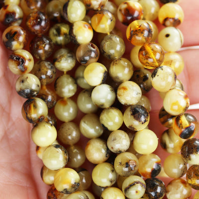 Natural Amber Stones Beads,7mm Round Jewelry Beads, Baltic Amber stones, Polished Natural Beads, 16inch , 0.8mm hole, About 53 Beads